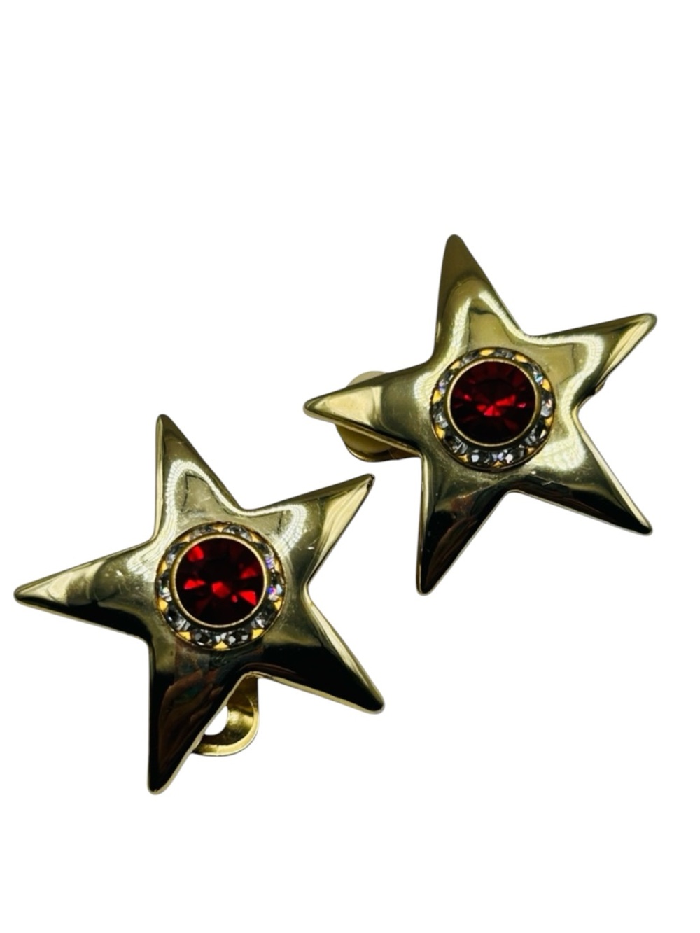 Large Vintage Red Star Rhinestone Clip Earrings